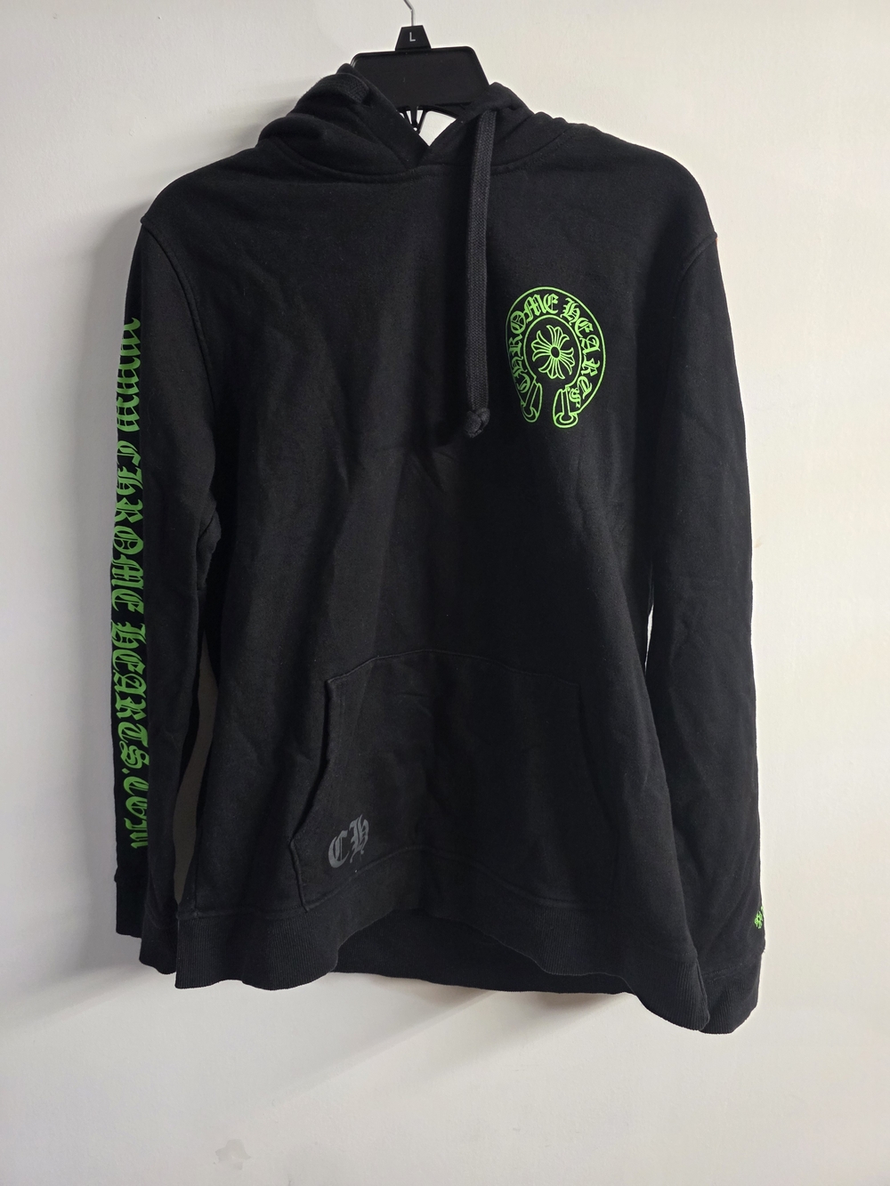 Chrome Hearts Black Neon Green Horseshoe Pullover Hoodie Size XL